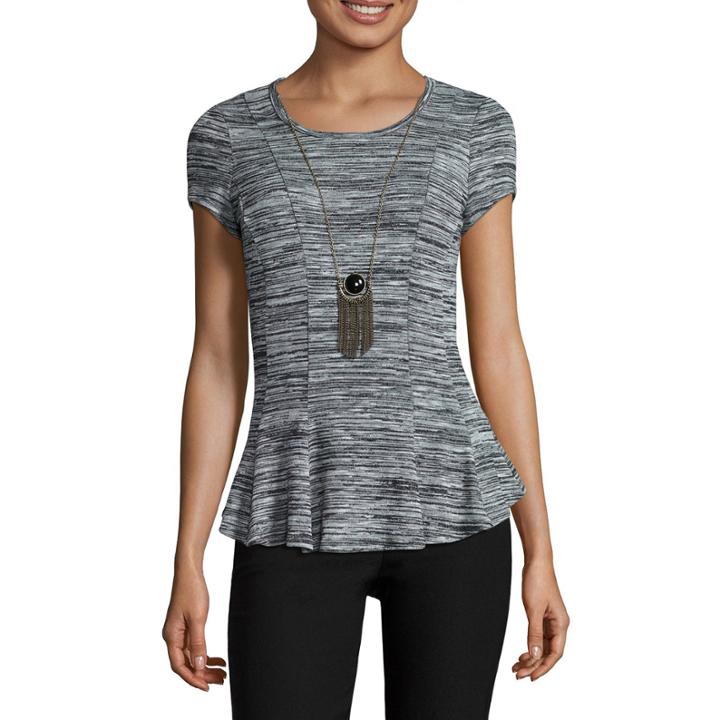By & By Cap-sleeve Space-dye Peplum Top With Necklace - Juniors