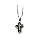 Mens Stainless Steel Black & Yellow Ion-plated Cross Pendant