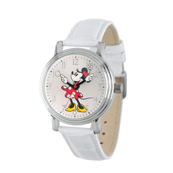 Disney Womens White And Silver Tone Vintage Minnie Mouse Strap Watch W002759