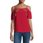 By & By Short Sleeve Square Neck Crepe Blouse-juniors