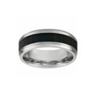 Mens Two-tone Stainless Steel Band Ring With Wood Inlay