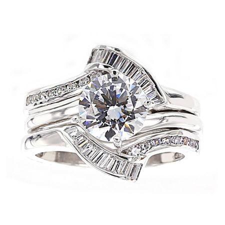 Diamonart Cubic Zirconia Sterling Silver Solitaire Bridal Ring & Guard
