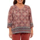 Alfred Dunner Gypsy Moon 3/4 Sleeve V Neck T-shirt-womens Plus