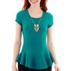 By & By Short-sleeve Textured Peplum Necklace Top