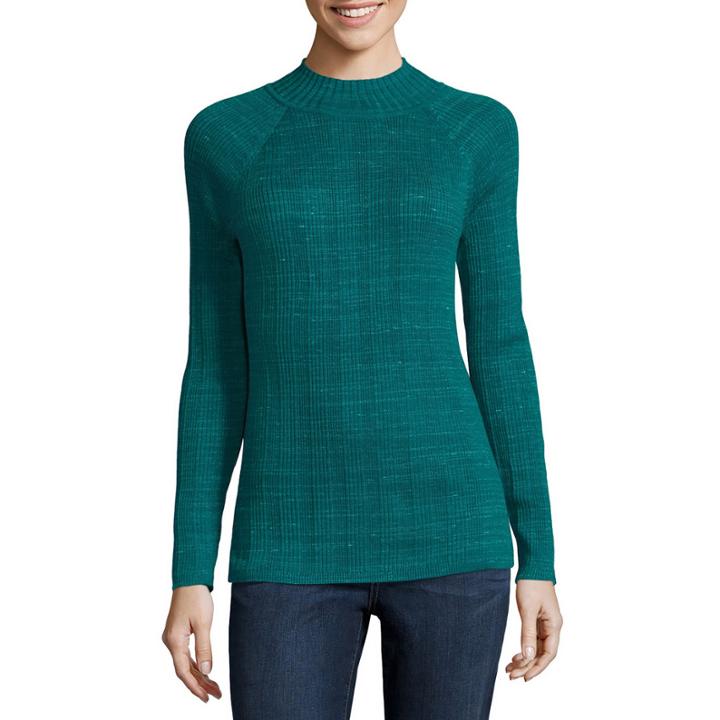 St. John's Bay Long-sleeve Mockneck Rib Sweater