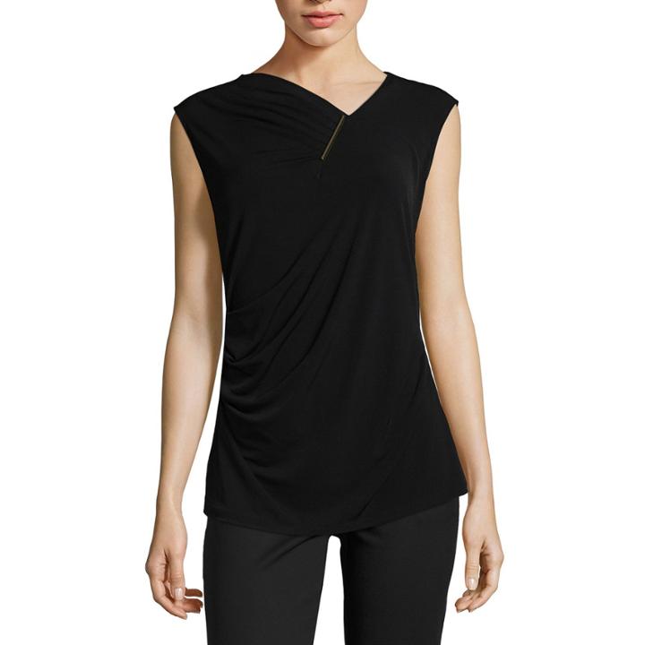 Liz Claiborne Short Sleeve Drape Neck Knit Blouse