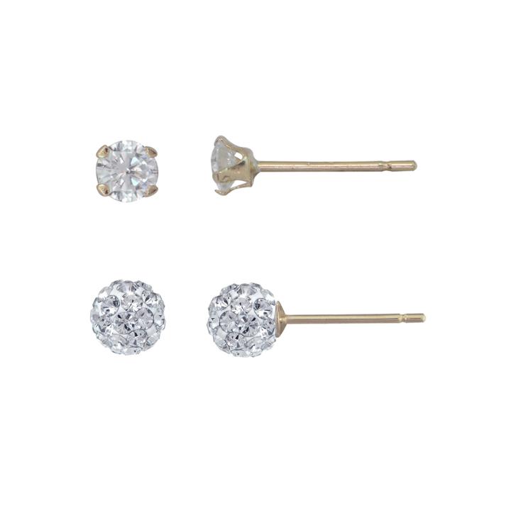 2 Pair Cubic Zirconia 10k Gold Earring Sets