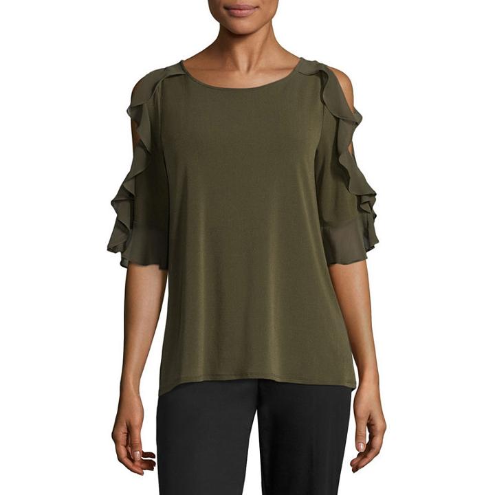 Worthington 3/4 Sleeve Cold Shoulder Ruffle Blouse