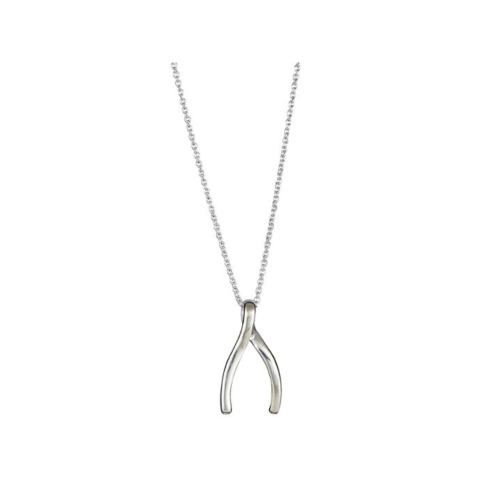 Sterling Silver Rhodium High Poilished Wish Bone 18 Pendant Necklace