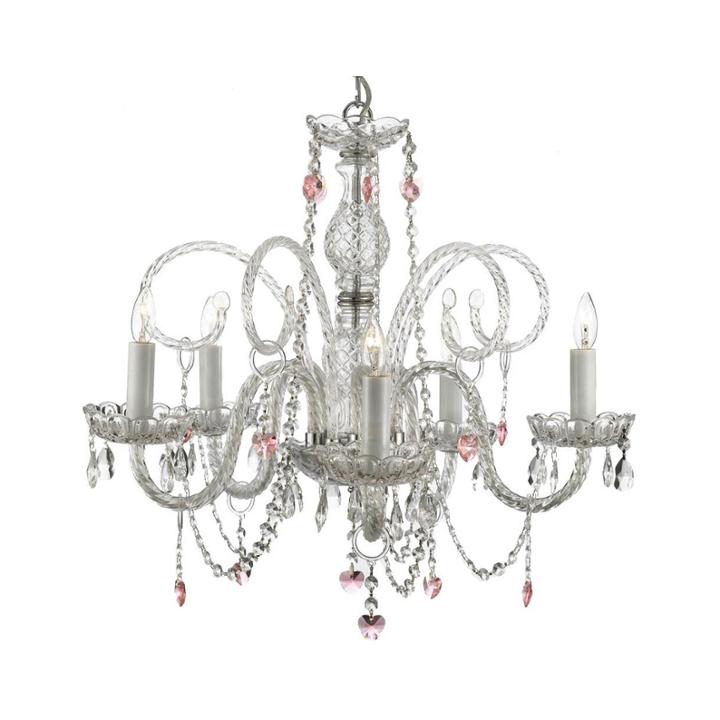 5-light Venetian-style Crystal Chandelier With Pink Crystal Hearts