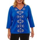 Alfred Dunner Easy Going 3/4 Sleeve Embroidery T-shirt- Plus
