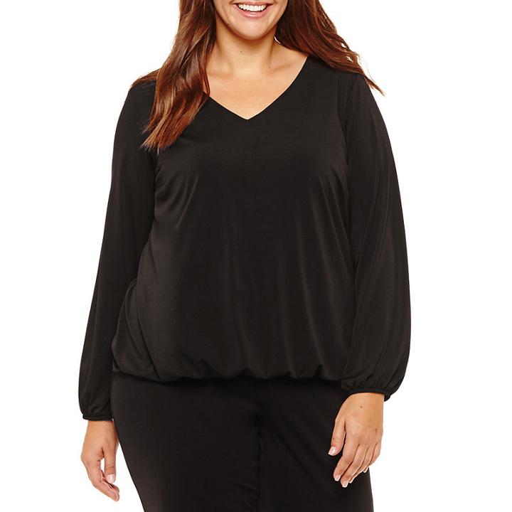 Alyx Long Sleeve V Neck Knit Blouse - Plus