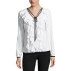 Worthington Long Sleeve V Neck Georgette Blouse