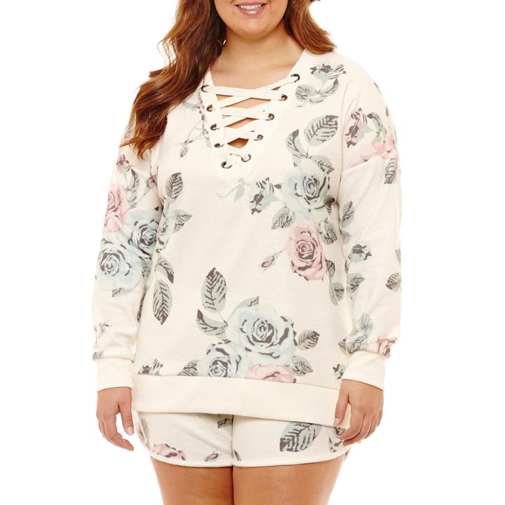 Long Sleeve Fleece Floral Sweatshirt-juniors Plus