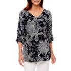 Alfred Dunner Seas The Day 3/4 Sleeve Peasant Top