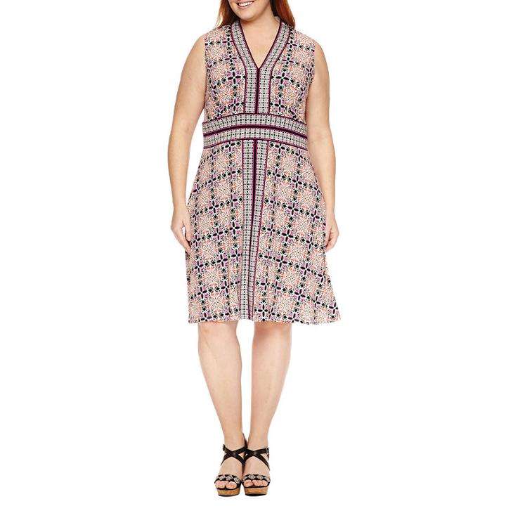 London Times Sleeveless Knit Fit & Flare Dress - Plus