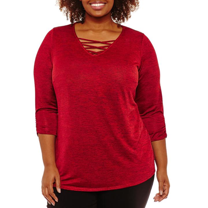 Alyx Long Sleeve V Neck Knit Blouse-plus