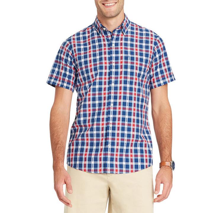 Izod Breeze Short Sleeve Plaid Button Down Shirt