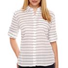 St. John's Bay 3/4-sleeve Gauze Campshirt - Petite