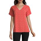 Worthington Short Sleeve V Neck Floral T-shirt-womens