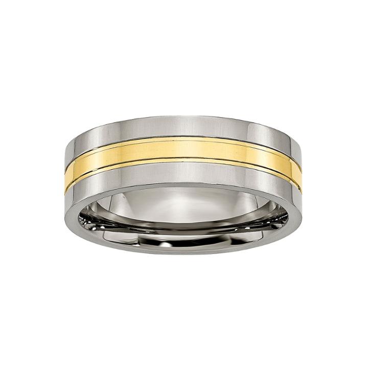 Personalized Mens 7mm Titanium Yellow Ion-plated Wedding Band