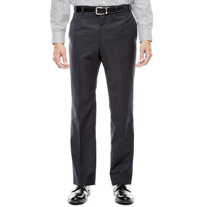 Collection By Michael Strahan Black Herringbone Flat-front Suit Pants - Classic Fit