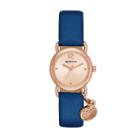 Arizona Womens Rose Gold Tone Feather Charm Navy Strap Watch