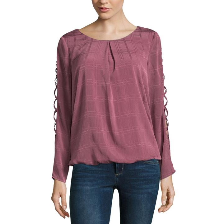 Alyx Long Sleeve Round Neck Chiffon Plaid Blouse