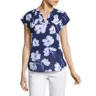 Liz Claiborne Short Flutter Sleeve Split Neck T-shirt