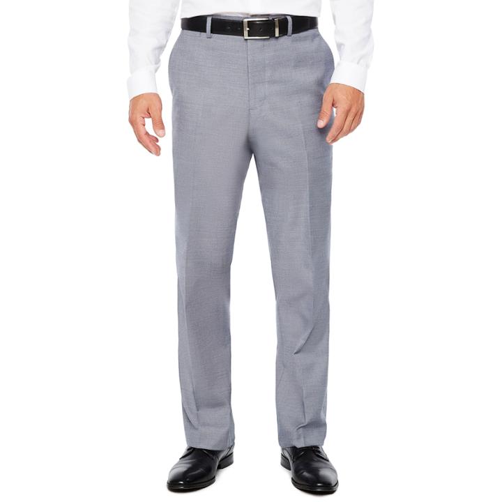 Men's Jf J.ferrar Stretch Gray Blue Sharkskin Flat-front Slim Fit Pant
