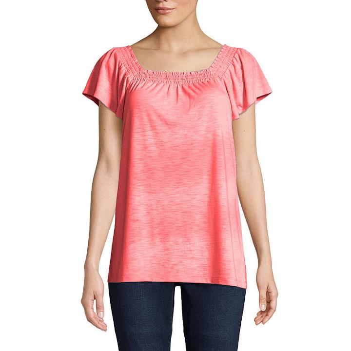 St. John's Bay Short Sleeve Square Neck Slubbed Blouse-petite