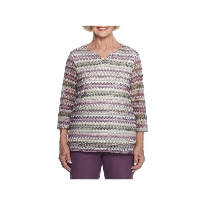 Alfred Dunner Palm Desert Notch Neck Textured Top