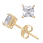 Diamonart 1/3 Ct. T.w. Princess White Cubic Zirconia 10k Gold Over Silver Stud Earrings