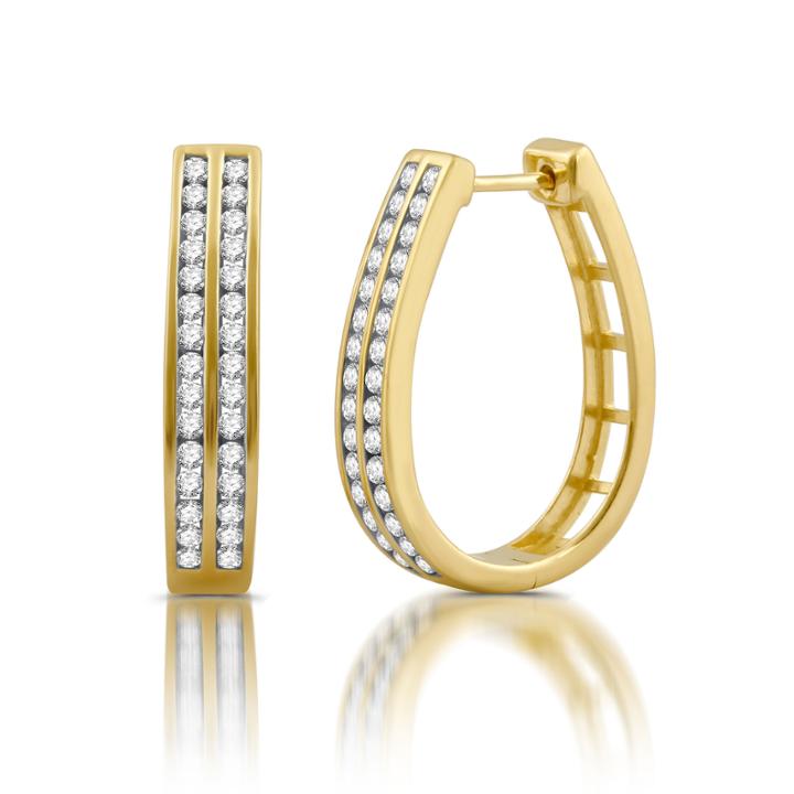 1 Ct. T.w. White Diamond 14k Gold Over Silver Hoop Earrings