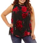 By & By Sleeveless Collar Neck Velvet Floral Blouse-juniors