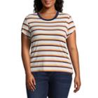 Arizona Short Sleeve Round Neck Stripe T-shirt-womens Juniors Plus