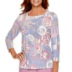 Alfred Dunner Vienna 3/4-sleeve Floral Print Sweater