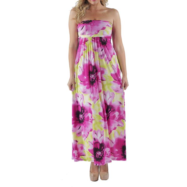 24/7 Comfort Apparel Floral Tube Maxi Dress