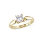 Womens 1 Ct. T.w. Genuine Princess White Diamond 14k Gold Solitaire Ring