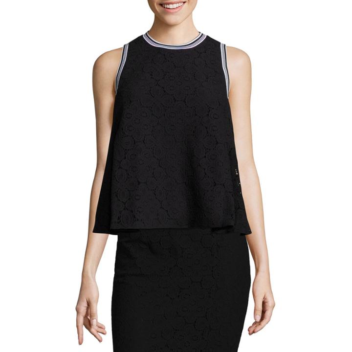 Project Runway Sleeveless Stripe Trim Lace Top