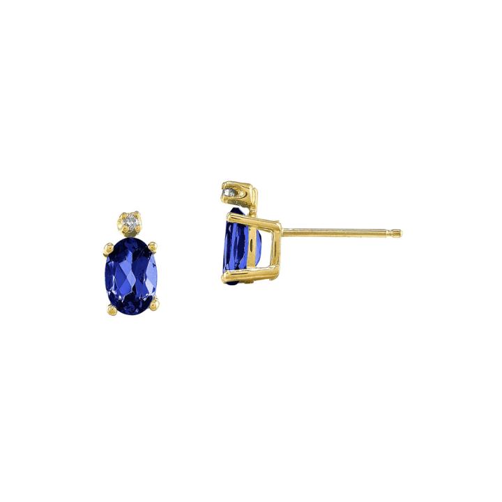 Genuine Blue Sapphire Diamond-accent 14k Yellow Gold Earrings