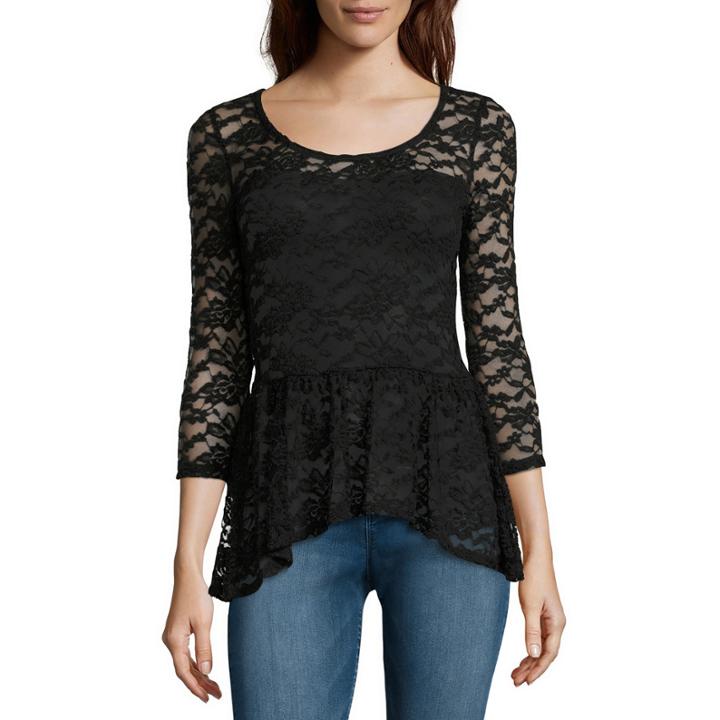 Decree 3/4-sleeve Lace Peplum Top - Juniors