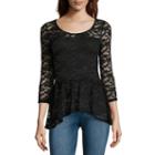 Decree 3/4-sleeve Lace Peplum Top - Juniors
