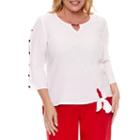 Alfred Dunner Lace It Up 3/4 Sleeve Crew Neck Woven Blouse-plus