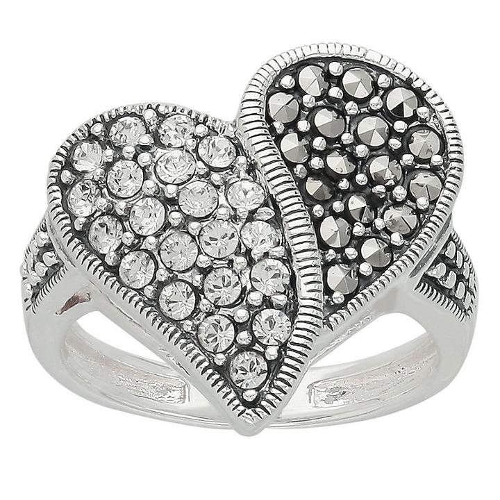 Womens White Crystal Sterling Silver Cocktail Ring