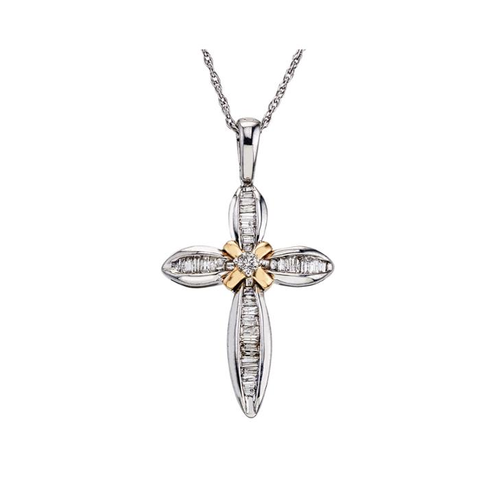1/5 Ct. T.w. Diamond 10k Two-tone Gold Cross Pendant Necklace