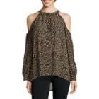 Nicole By Nicole Miller Long-sleeve Cold-shoulder Button-front Top