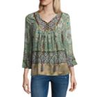 Artesia Elbow Sleeve Bell Sleeve Paisley Peasant Top