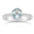 Womens Simulated Aquamarine Sterling Silver Halo Ring