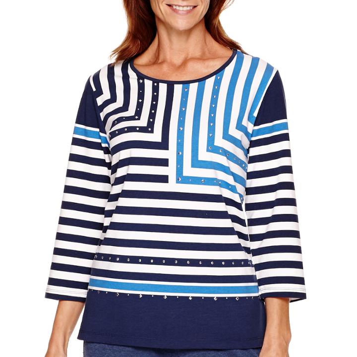 Alfred Dunner Cape Hatteras 3/4-sleeve Striped Top
